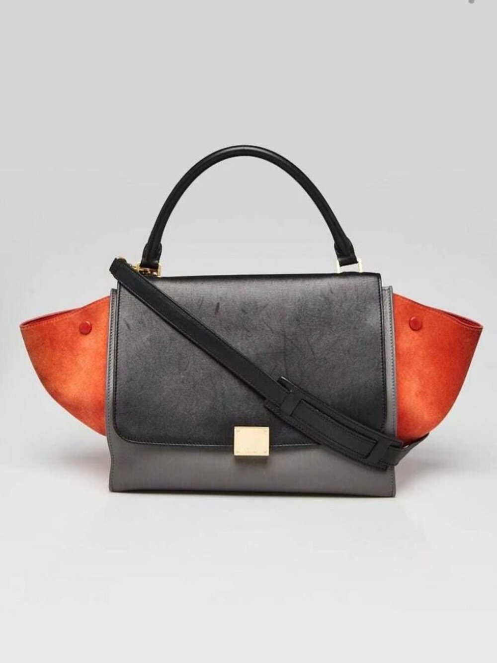 Celine Tri-Color Smooth Leather and Suede Medium Trapeze Bag
